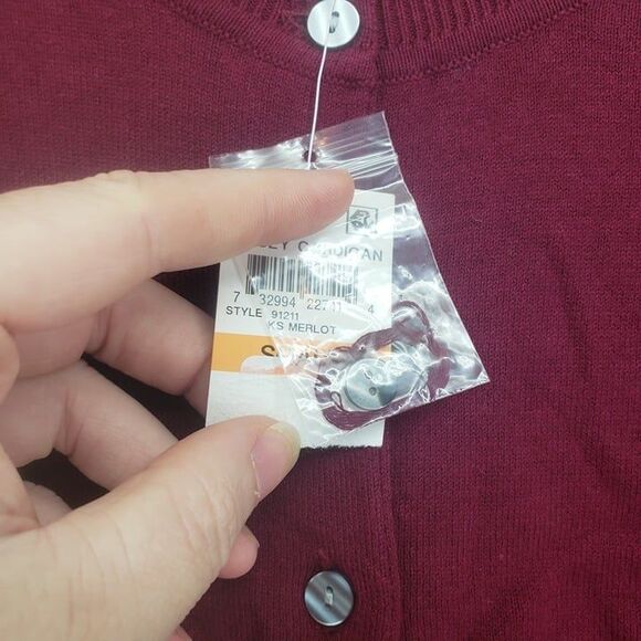 Karen Scott Small Merlot Cardigan Sweater (AQ) - Picture 3 of 7